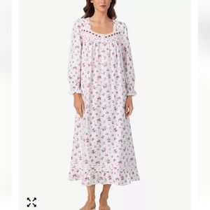 Eileen West Pink Floral Long Sleeve Nightgown Size Small
